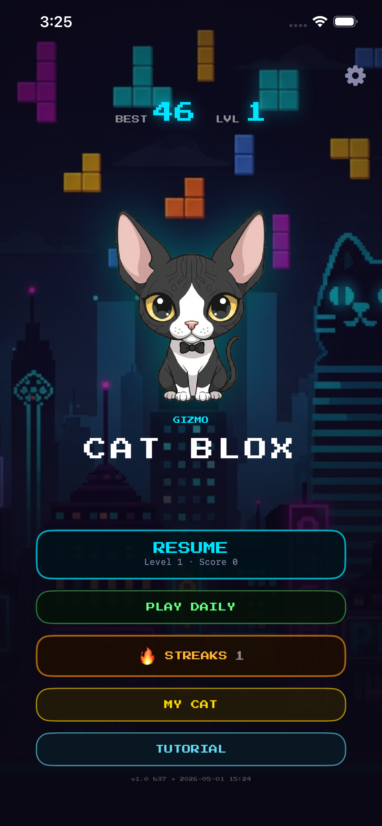 Cat Blox main menu — title hero with cat avatar