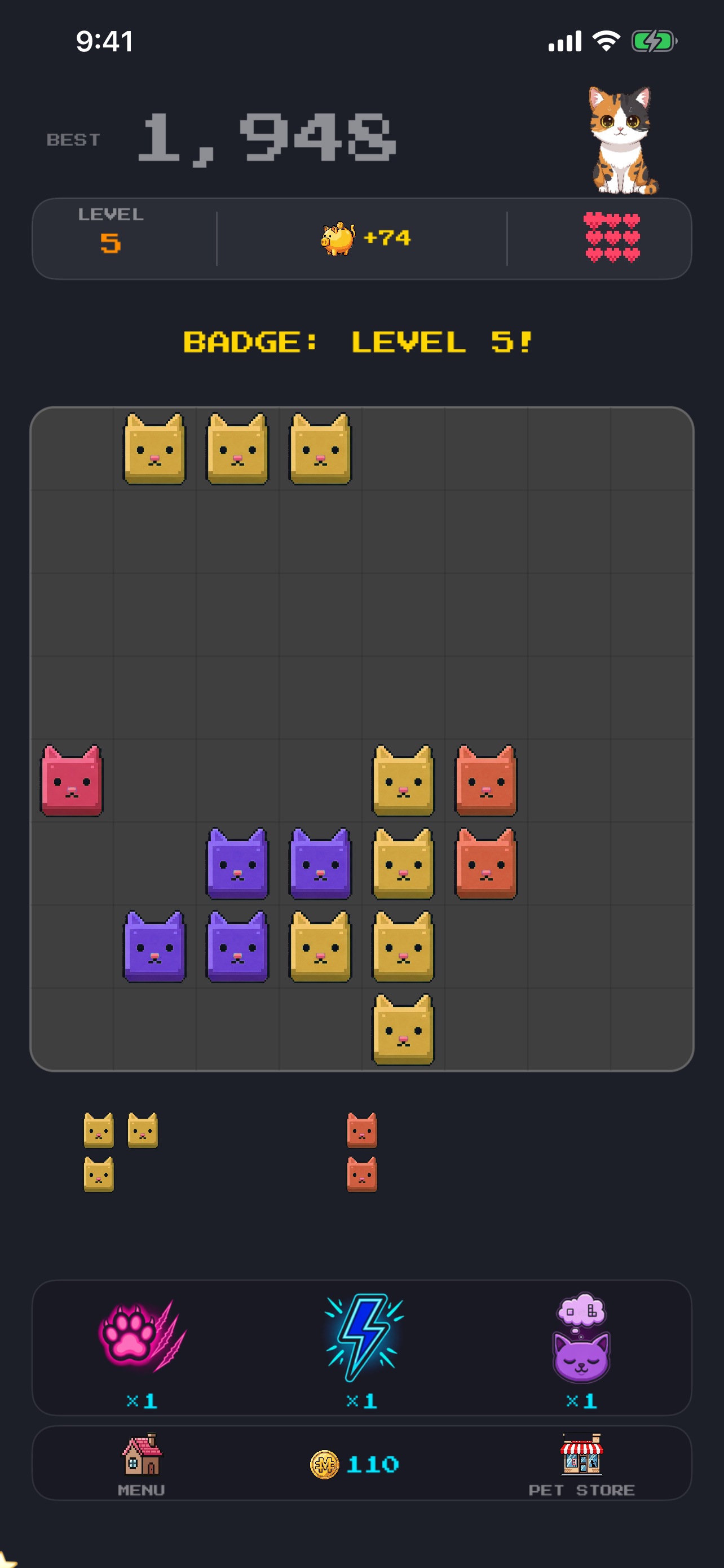 Gameplay — drop blocks onto the 8x8 grid
